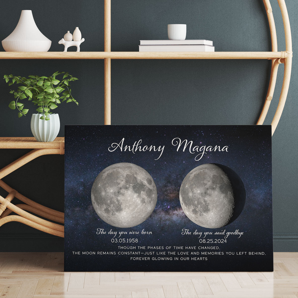 Lost Loved One Moon Phase Art Memorial Sympathy Gift Personalized Canvas