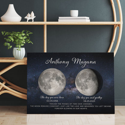 Lost Loved One Moon Phase Art Memorial Sympathy Gift Personalized Canvas