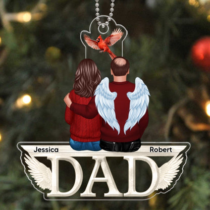 Dad Mom Cardinal Memorial Sitting On Text Personalized Custom Shape Acrylic Ornament
