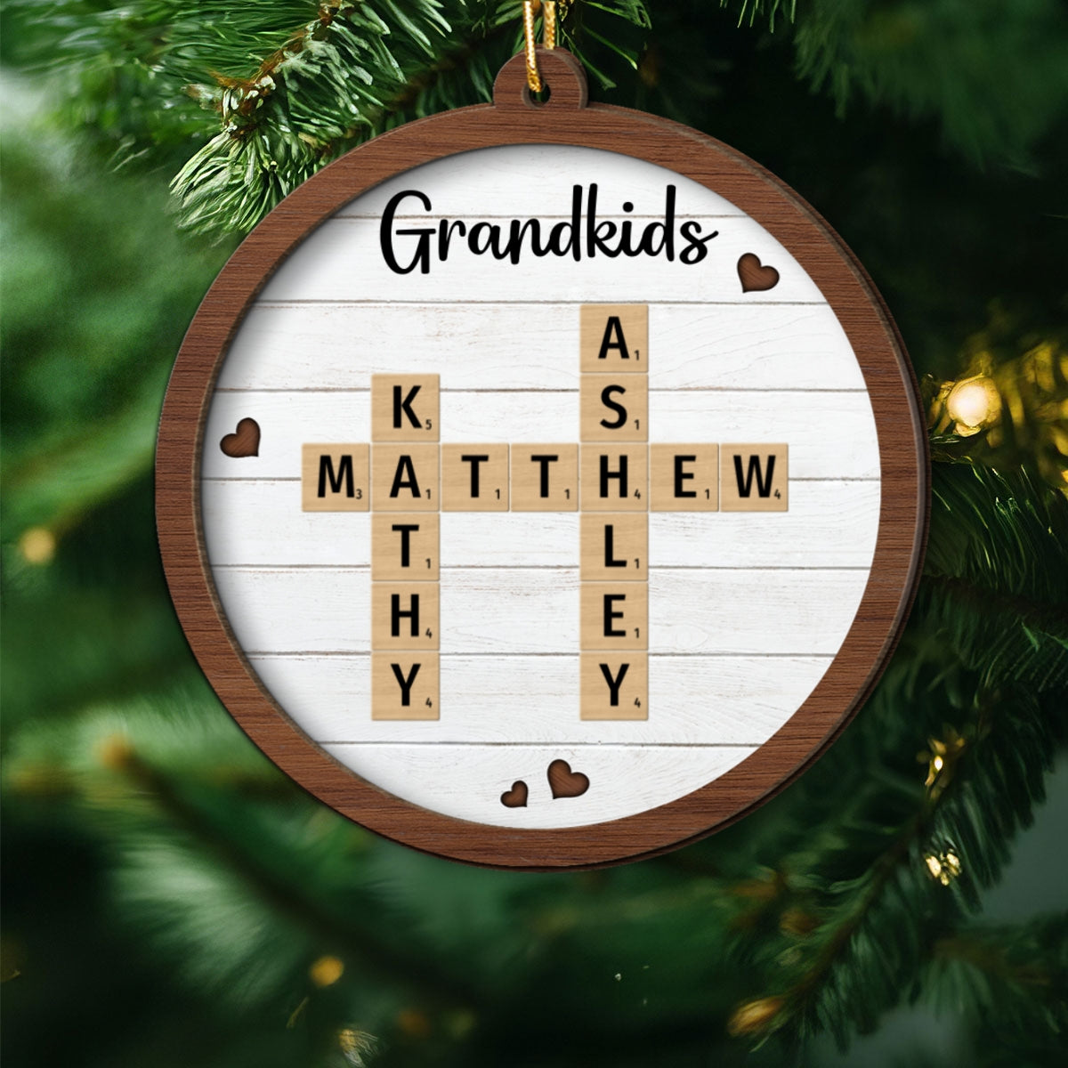 Grandkids Crossword Puzzle Art - Personalized Wooden Ornament