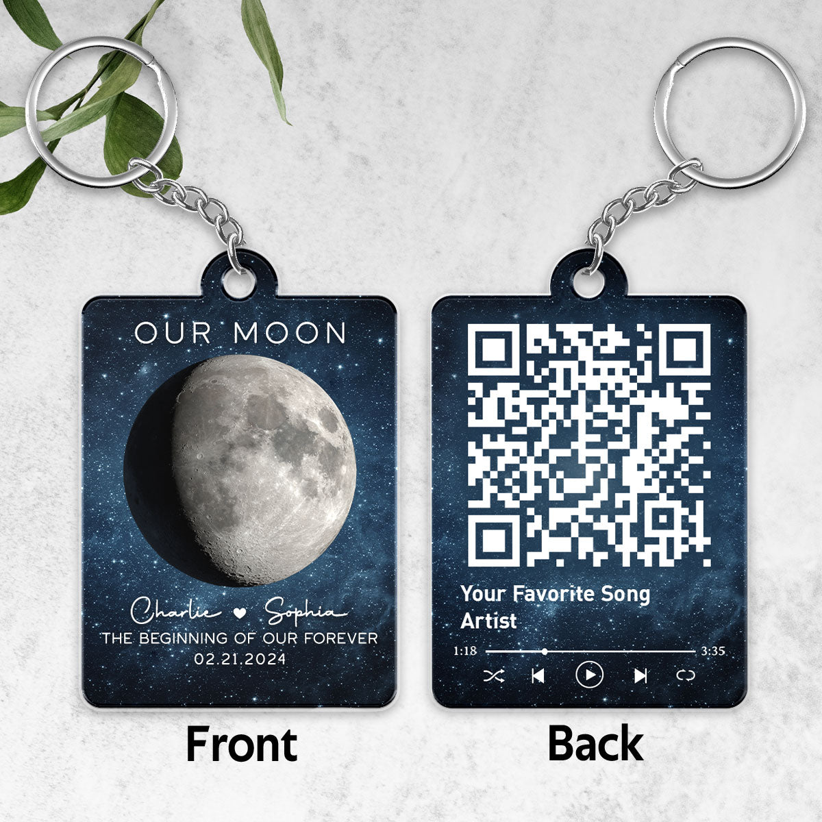 Our Moon Couple Gift Moon Phase Art Anniversary Gift For Him Gift For Her Personalized Acrylic Keychain