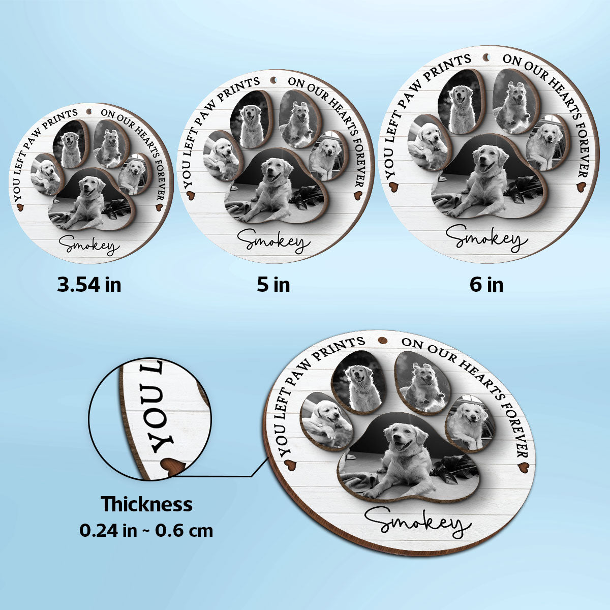 You Left Paw Prints On Our Hearts Photo Inserted Personalized 2-Layer Wooden Ornament