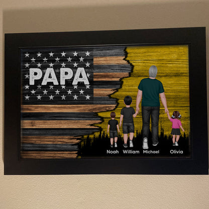 Dad Grandpa Papa Walking With Kids Half Nation Flag Personalized Horizontal Poster, Gift For Dad, For Grandpa, For Husband