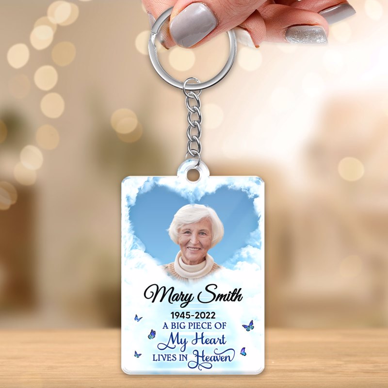 Memorial Photo Sky Heart Cloud Remembrance Keepsake Sympathy Gift Personalized Acrylic Keychain