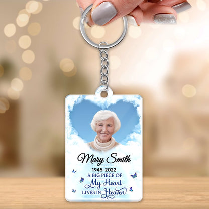 Memorial Photo Sky Heart Cloud Remembrance Keepsake Sympathy Gift Personalized Acrylic Keychain
