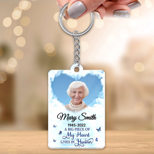 Memorial Photo Sky Heart Cloud Remembrance Keepsake Sympathy Gift Personalized Acrylic Keychain