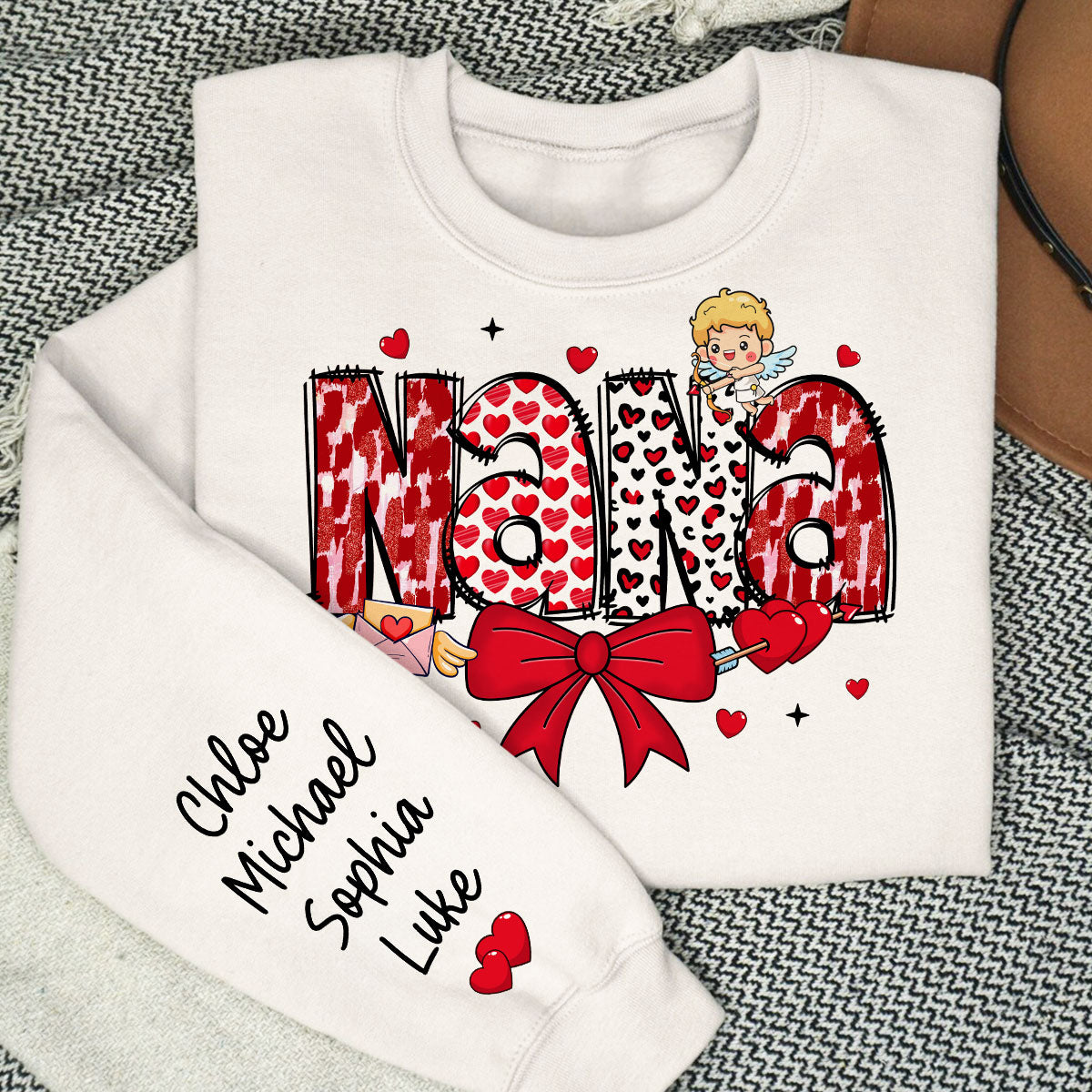 Grandma Valentine Personalized Sleeve Printed Sweatshirt, Valentine's Day Gift For Grandma