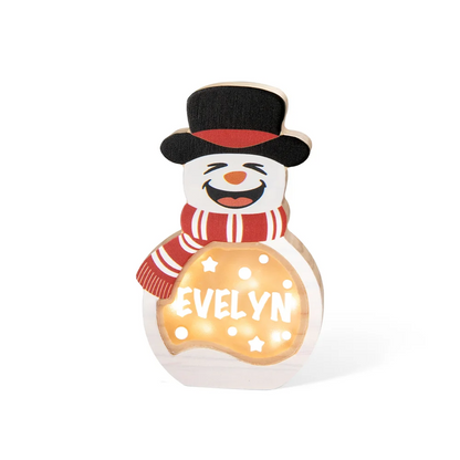 Personalized Snowman LED Light Wooden Decoration with Tabletop Name Block Sign Holiday Party Essentials Winter Christmas Gift for Family Kids