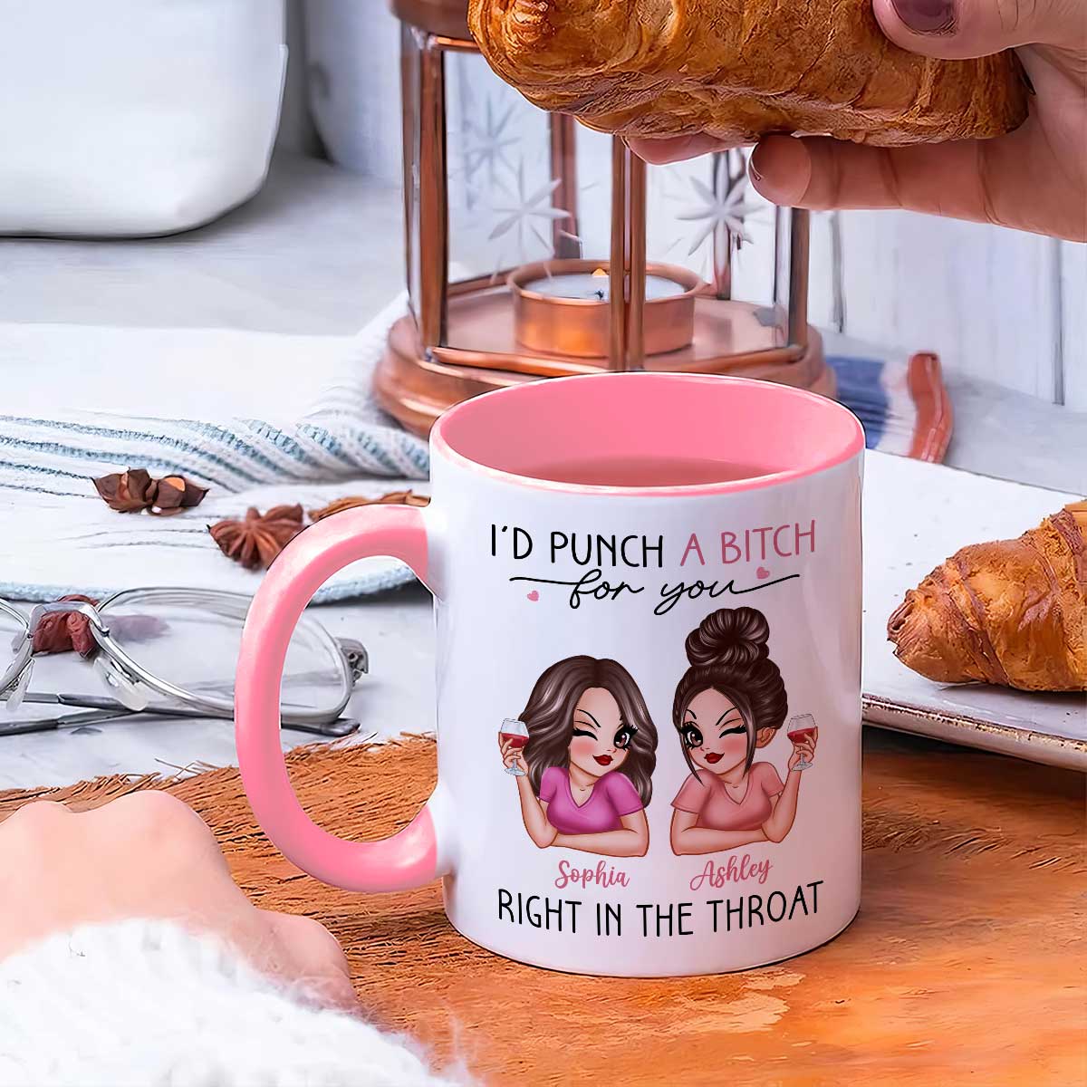 I'd Punch A Bitch For You Sassy Besties Personalized Mug, Funny Gift For Best Friends, BFF