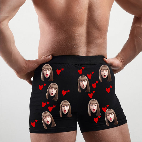 Personalised Face Photo Boxer Brief with Love Hearts I Sucked It So Its Mine Funny Quote Men's Underwear Valentine's Day Birthday Gift for Him