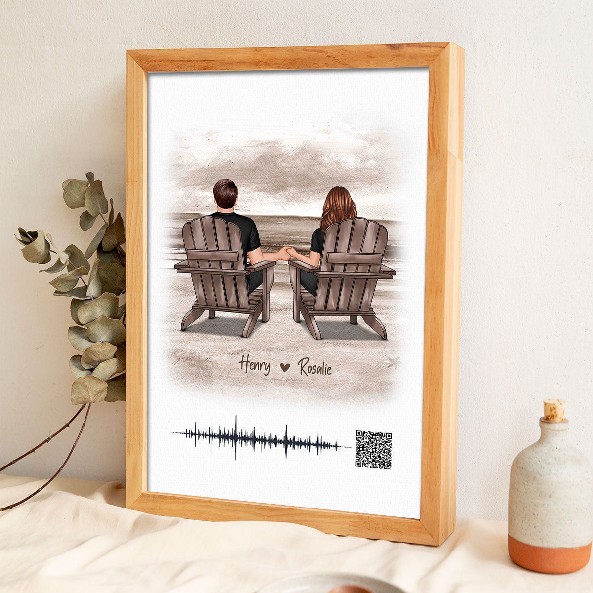 Couple Sitting on the Beach Soundwave Art Personalized Poster, Custom your Heartfelt Voice Message Just for Your Loved One, Gift for him, Gift for her