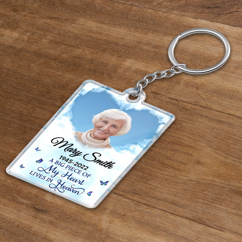 Memorial Photo Sky Heart Cloud Remembrance Keepsake Sympathy Gift Personalized Acrylic Keychain