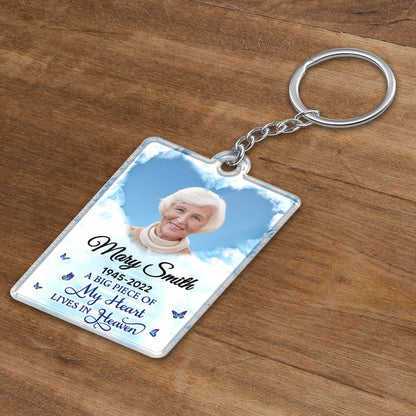 Memorial Photo Sky Heart Cloud Remembrance Keepsake Sympathy Gift Personalized Acrylic Keychain