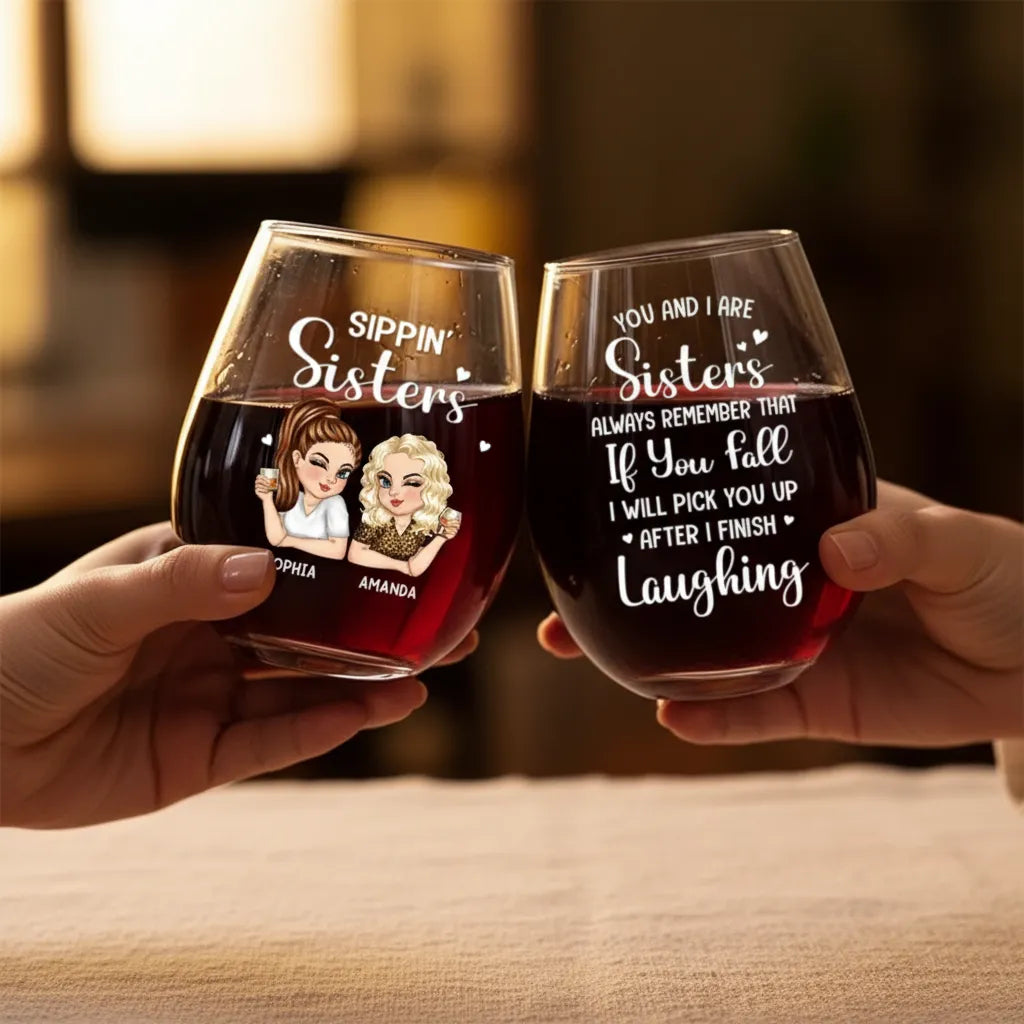 Custom Wine Glass - Personalized Best Friend Birthday Gifts For Women, Besties, Sisters, BFF - Forever My Drinking Buddy