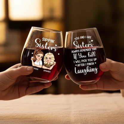 Custom Wine Glass - Personalized Best Friend Birthday Gifts For Women, Besties, Sisters, BFF - Forever My Drinking Buddy