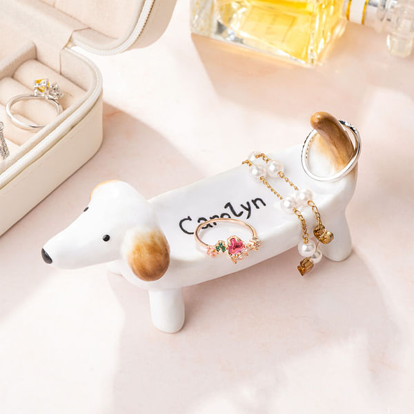 Personalised Funny Dachshund Dog Ceramic Trinket Ring Jewellery Holder with Name Birthday Wedding Bridal Shower Gift for Dachshund Lovers