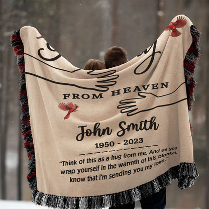 A Hug From Heaven Memorial Keepsake Personalized Tapestry Woven Blanket