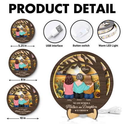 Mother Daughters Sitting Under Tree Personalized Wooden Frame With LED, Mother's Day gift for Mom