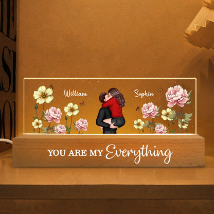 Couple Embracing Kissing Birth Month Flower Personalized Acrylic Block LED Night Light, Heartfelt 2025  Gift For Couple, For Him, For Her, Boyfriend, Girlfriend, Husband, Wife