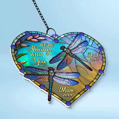 Heart Dragonfly Memorial Personalized Window Hanging Suncatcher Ornament, Sympathy Gift For Loved Ones