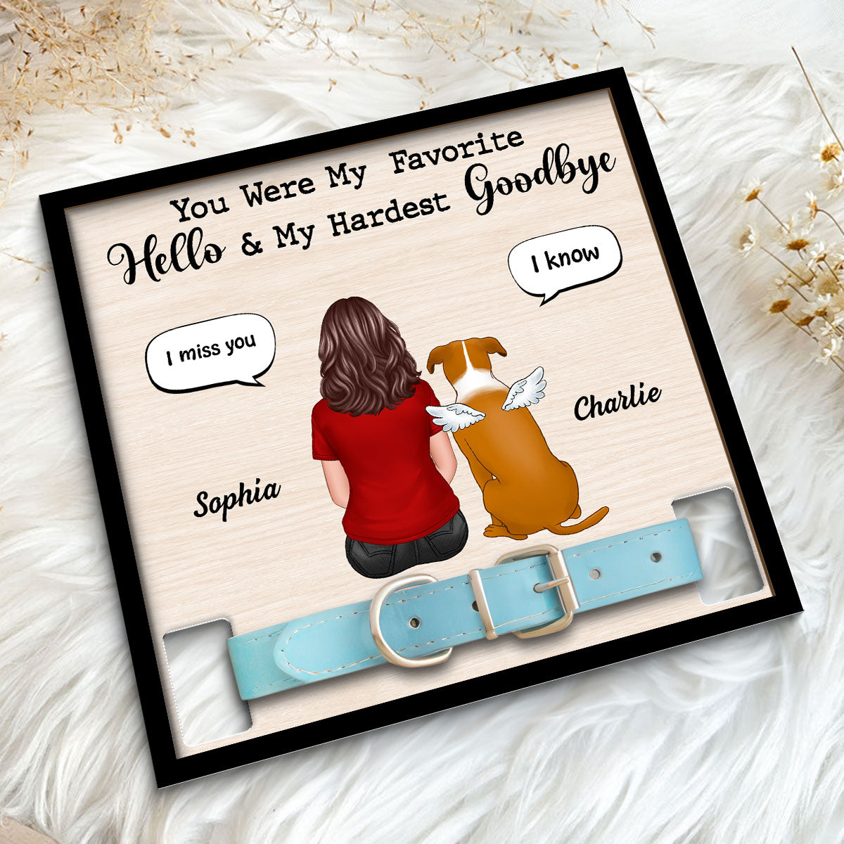 I Miss You Memorial Conversation Dog Cat Pet Loss Remembrance Gift Collar Keepsake Sympathy Gift Personalized Wooden Pet Collar Holder