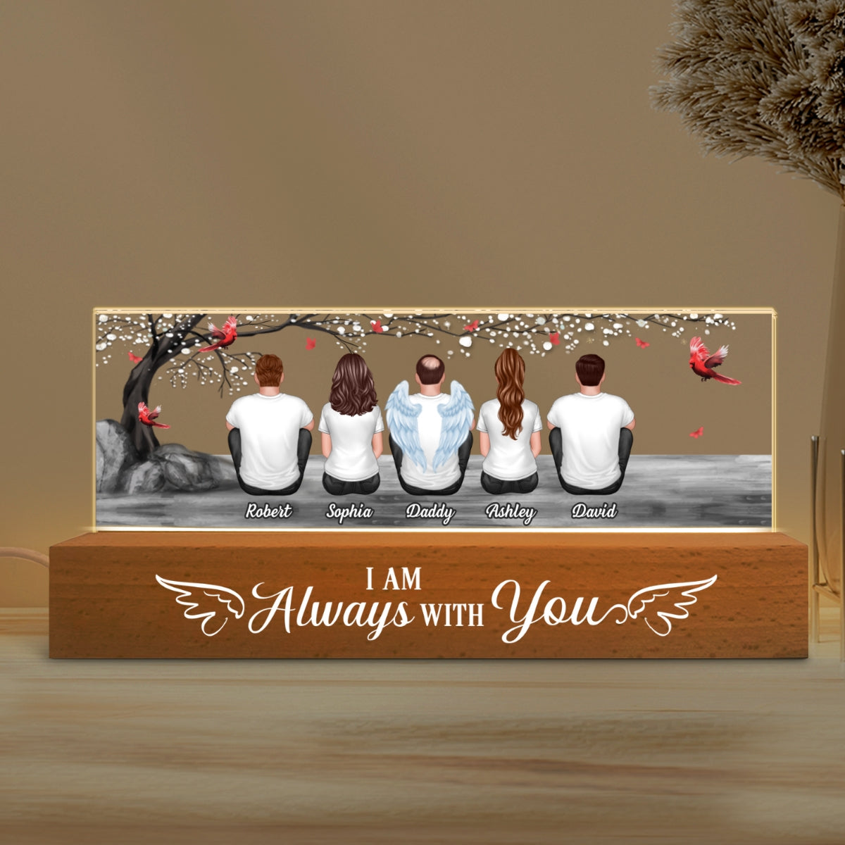 Always With You Blossom Tree Personalized Acrylic Block Plaque LED Night Light, Memorial Remembrance Sympathy Gift