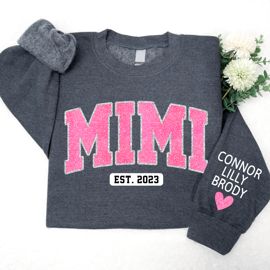 Mimi Pink Glitter Sweatshirt, Custom Mimi And Kids, Grandma Gift TH Sweatshirt