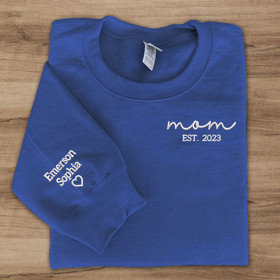 Personalized Mom Embroidered, Mom Est And Kids, Gift For Mom TH Sweatshirt