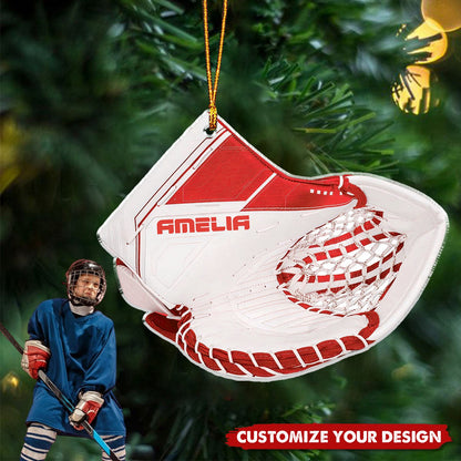 Hockey Goalie Glove - Personalized Acrylic Christmas Ornament, Gift For Hockey Lover