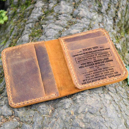 Mom To Son -You Will Never Lose- Leather Bifold Wallet