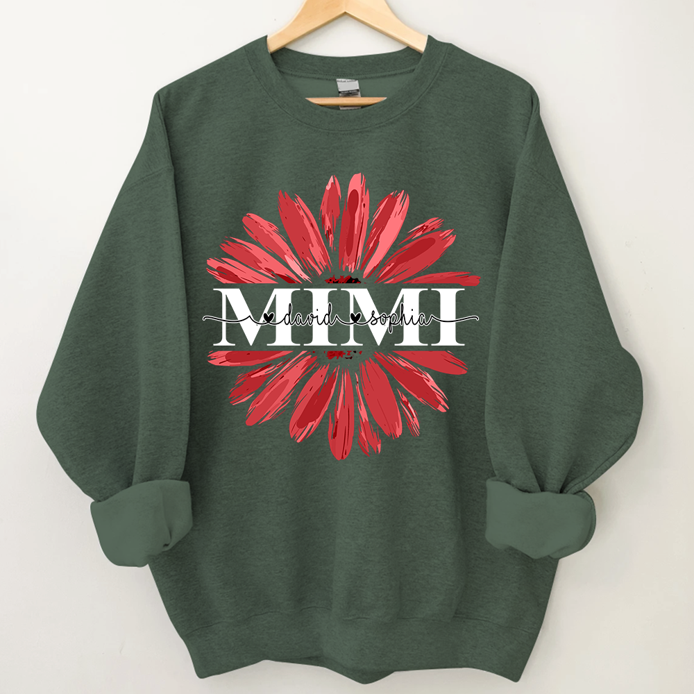 Mimi Red Daisy Flower With Grandkids Sweatshirt