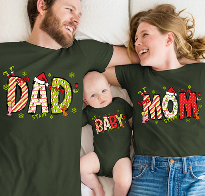 Family outfit matching set mom dad,Custom Nickname Family, Merry Christmas 2024 T-Shirt