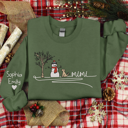 Embroidered Christmas Snowman Sweatshirt, For Grandma And Kids Embroidered Sweatshirt