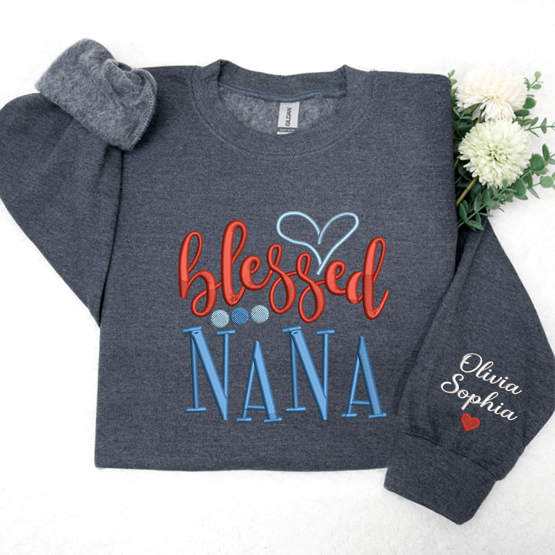 Embroidery Design Heart Blessed Nana And Kids, For  Give Grandma