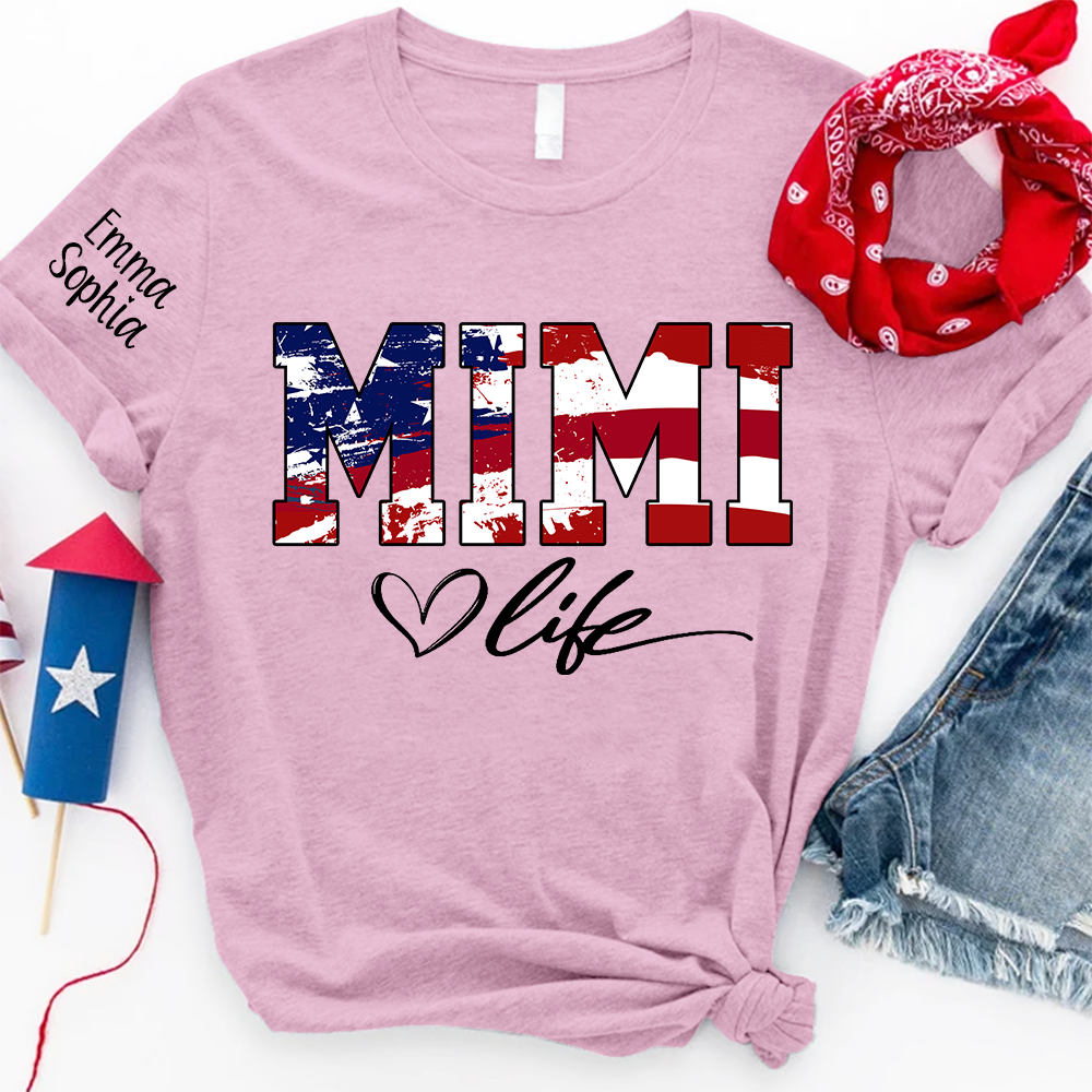 Mimi Life Flag 4th Of July Shirt, Custom Grandma With Kids TH T-Shirt