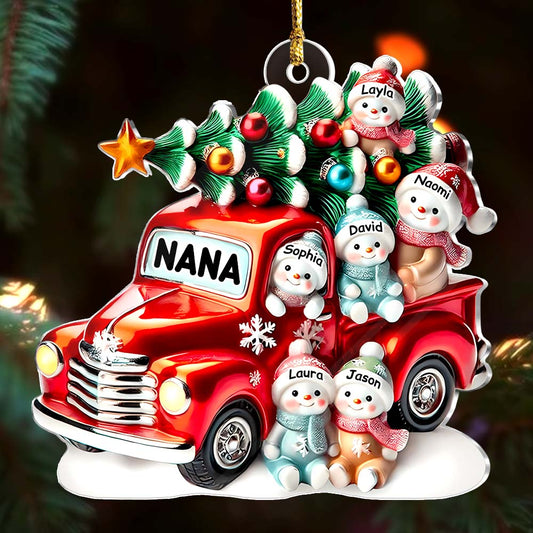 Personalized Gift For Grandma Nana's Cute Little Snowman In Car Acrylic Ornament 36777 Primary Mockup