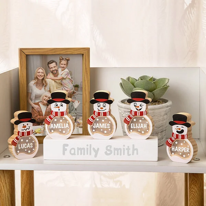 Personalized Snowman LED Light Wooden Decoration with Tabletop Name Block Sign Holiday Party Essentials Winter Christmas Gift for Family Kids