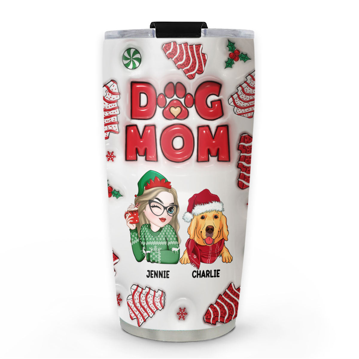 Dog Mom Christmas Cake - Personalized Custom 3D Inflated Effect Tumbler