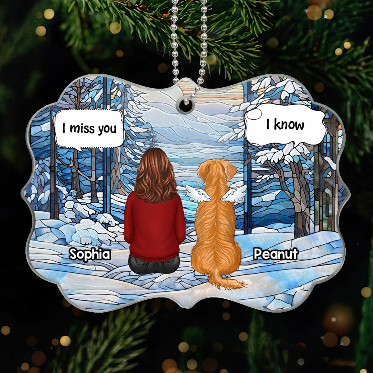 Winter Themed Stained Glass Pet Memorial Keepsake Personalized Acrylic Ornament