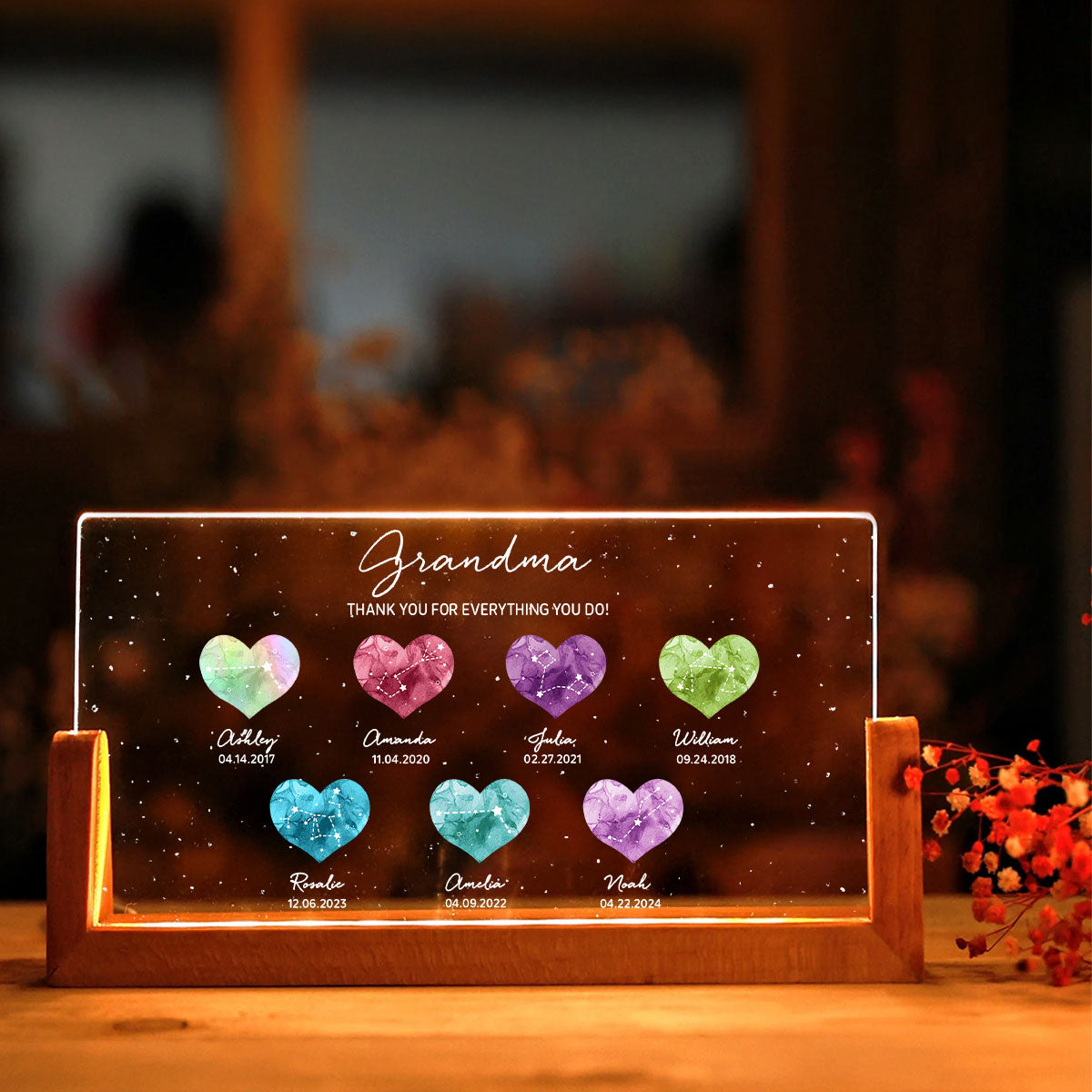Birthstone Constellations Personalized U-Base Acrylic LED Night Light, Mother's Day Gift, Grandparents Day Gift, Gift for Her, Mom Gift, For Grandma