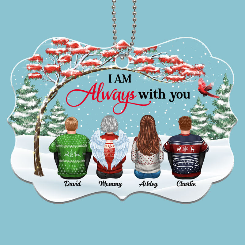 Family Sitting Red Tree Memorial Personalized Acrylic Ornament