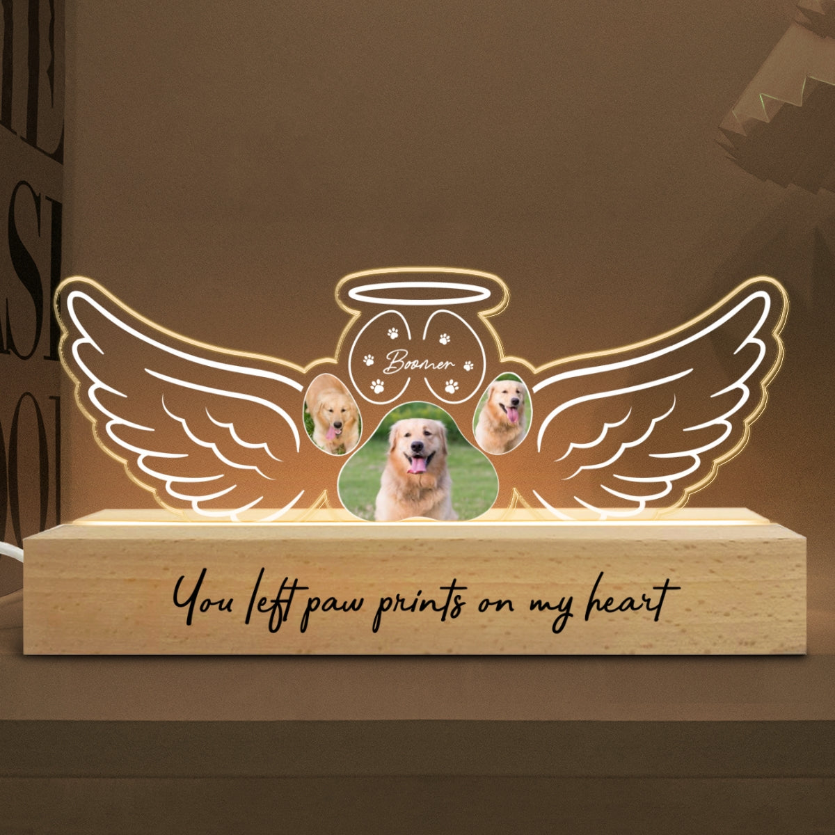 Angel Wings Pet Memorial Personalized LED Night Light, Sympathy Gift For Dog Cat Lovers