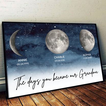 Starry Night Custom Birth Moon Phase The Days You Became Our Grandma Personalized Poster, Mother's Day Gift