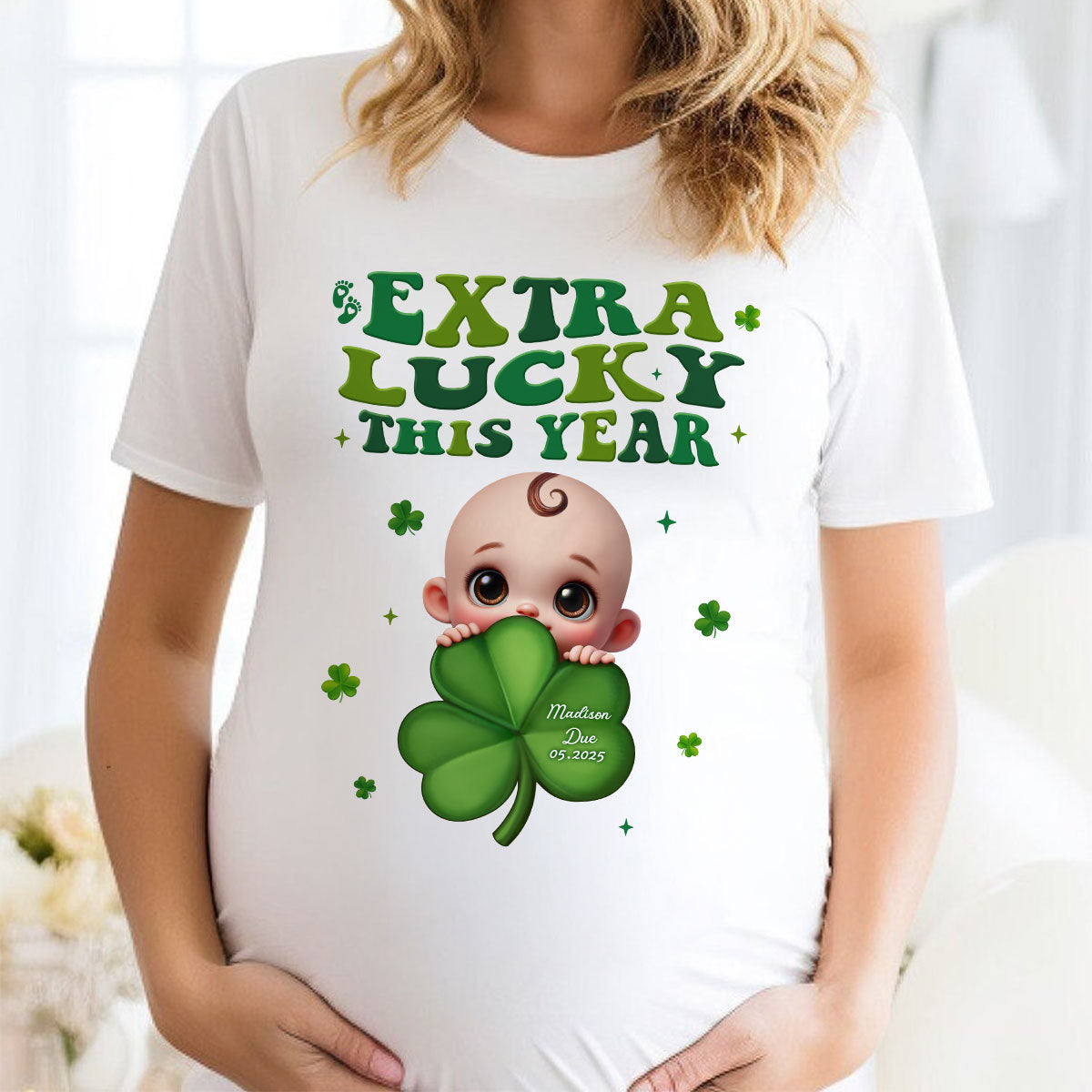 Extra Lucky This Year, St Patrick's Day Pregnancy Reveal Personalized Shirt, Pregnancy Announcement, Mom To Be
