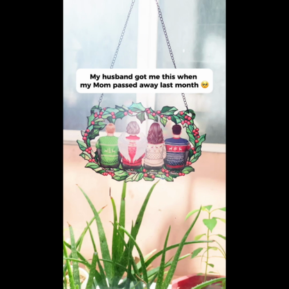 Family Sitting Back View Holly Branch Personalized Suncatcher, Heartfelt Memorial Gift For Your Loved One