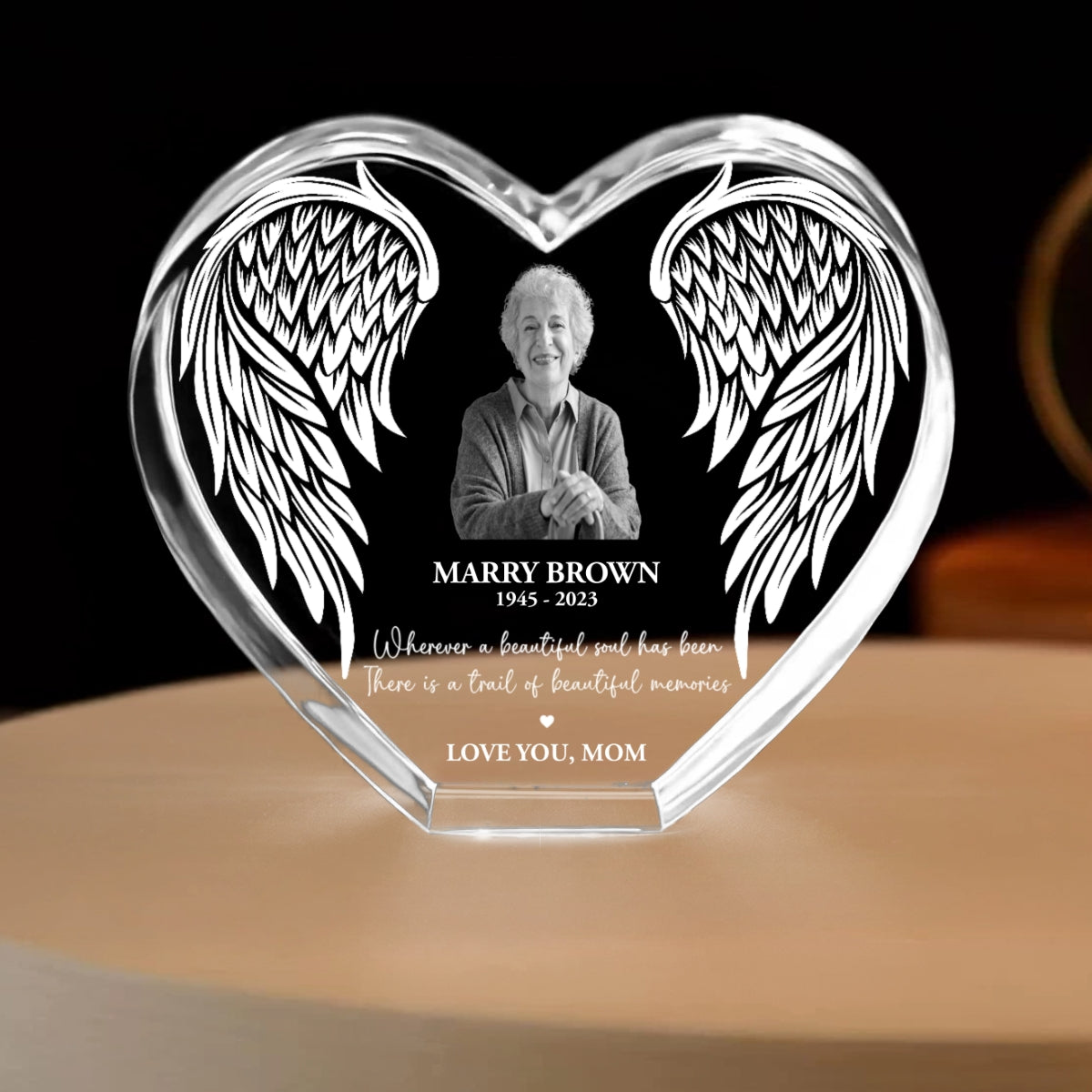 Personalized Picture Frame Memorial Gift Premium Heart LED, Heartfelt Table Decoration for Loss of Loved One