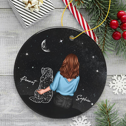Woman And Dog Sitting Memorial Personalized Circle Ceramic Ornament