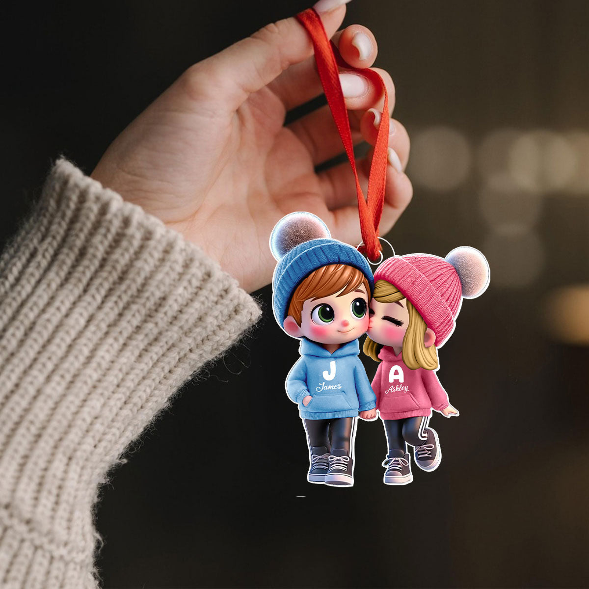 Cute Cartoon Couple Walking Personalized Car Ornament, Perfect Valentine'Day Gift for him, Gift for her