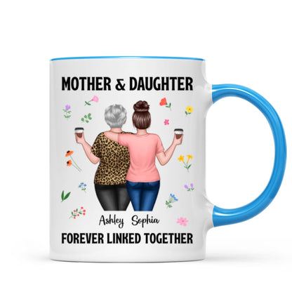 Back View Mom And Daughters Walking Mother & Daughter Forever Linked Together Personalized Mug