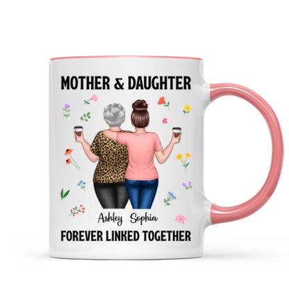 Back View Mom And Daughters Walking Mother & Daughter Forever Linked Together Personalized Mug